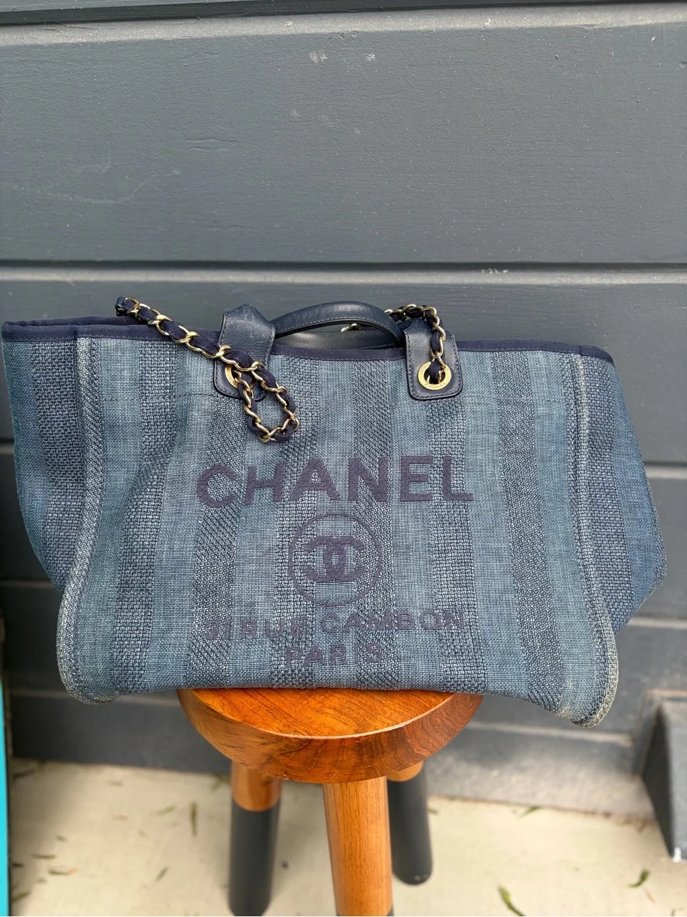 Chanel Blue Denim Large Shopping Bag